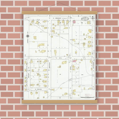 Old map wall art mockup — magnetic wood frame on brick wall — Sanborn Fire Insurance Map from Danville, Hendricks County, Indiana (1920), Sheet #0007