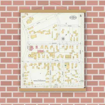 Old map wall art mockup — magnetic wood frame on brick wall — Sanborn Fire Insurance Map from Winchendon, Worcester County, Massachusetts (1904), Sheet #0005