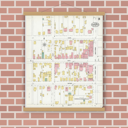 Old map wall art mockup — magnetic wood frame on brick wall — Sanborn Fire Insurance Map from Somerset, Somerset County, Pennsylvania (1904), Sheet #0003