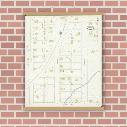 Old map wall art mockup — magnetic wood frame on brick wall — Sanborn Fire Insurance Map from Orion, Henry County, Illinois (1913), Sheet #0002