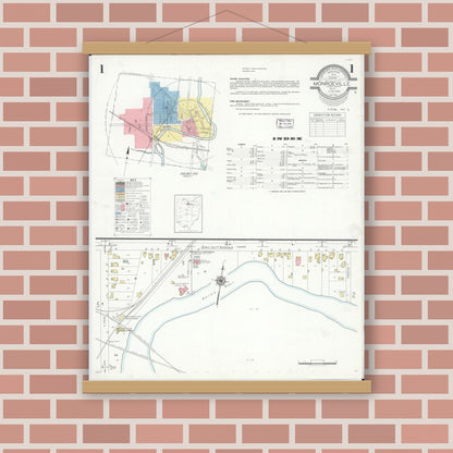 Old map wall art mockup — magnetic wood frame on brick wall — Sanborn Fire Insurance Map from Monroeville, Huron County, Ohio (1939) - Complete Map Set