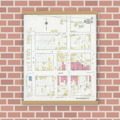 Old map wall art mockup — magnetic wood frame on brick wall — Sanborn Fire Insurance Map from Browns Valley, Traverse County, Minnesota (1919), Sheet #0002