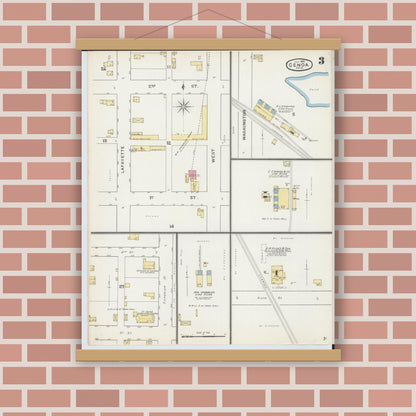 Old map wall art mockup — magnetic wood frame on brick wall — Sanborn Fire Insurance Map from Genoa, Ottawa County, Ohio (1893), Sheet #0003