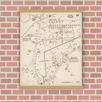 Old map wall art mockup — magnetic wood frame on brick wall — Sanborn Fire Insurance Map from Grafton, Worcester County, Massachusetts (1922), Sheet #0010