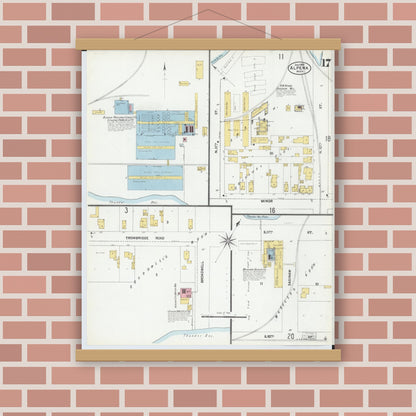 Old map wall art mockup — magnetic wood frame on brick wall — Sanborn Fire Insurance Map from Alpena, Alpena County, Michigan (1901), Sheet #0017