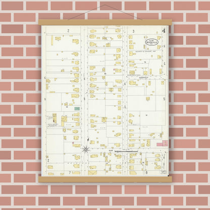 Old map wall art mockup — magnetic wood frame on brick wall — Sanborn Fire Insurance Map from Boonville, Warrick County, Indiana (1907), Sheet #0004