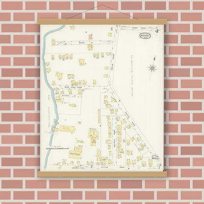 Old map wall art mockup — magnetic wood frame on brick wall — Sanborn Fire Insurance Map from Nahant, Essex County, Massachusetts (1907), Sheet #0004