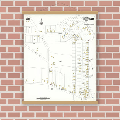 Old map wall art mockup — magnetic wood frame on brick wall — Sanborn Fire Insurance Map from Oneida, Madison County, New York (1923), Sheet #0030