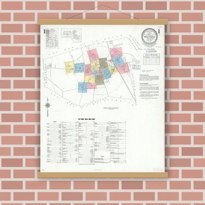 Old map wall art mockup — magnetic wood frame on brick wall — Sanborn Fire Insurance Map from Whitman, Plymouth County, Massachusetts (1939) - Complete Map Set