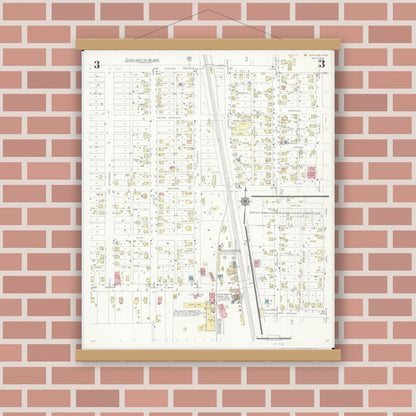 Old map wall art mockup — magnetic wood frame on brick wall — Sanborn Fire Insurance Map from Ashville, Pickaway County, Ohio (1940), Sheet #0003