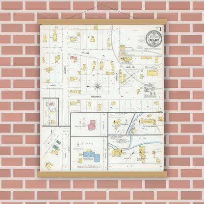Old map wall art mockup — magnetic wood frame on brick wall — Sanborn Fire Insurance Map from Fox Lake, Dodge County, Wisconsin (1904) - Complete Map Set
