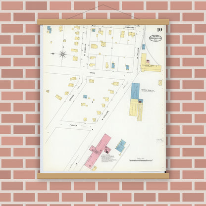 Old map wall art mockup — magnetic wood frame on brick wall — Sanborn Fire Insurance Map from Greenville, Montcalm County, Michigan (1908), Sheet #0010