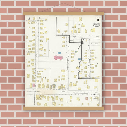 Old map wall art mockup — magnetic wood frame on brick wall — Sanborn Fire Insurance Map from Ripley, Chautauqua County, New York (1924), Sheet #0003