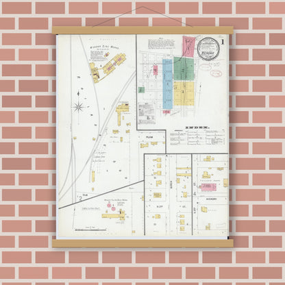 Old map wall art mockup — magnetic wood frame on brick wall — Sanborn Fire Insurance Map from Wenona, Marshall County, Illinois (1899) - Complete Map Set