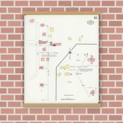 Old map wall art mockup — magnetic wood frame on brick wall — Sanborn Fire Insurance Map from Sparta, Monroe County, Wisconsin (1911), Sheet #0013