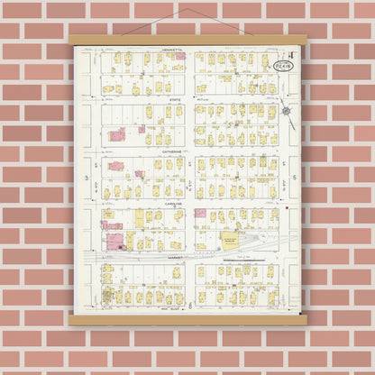 Old map wall art mockup — magnetic wood frame on brick wall — Sanborn Fire Insurance Map from Pekin, Tazewell County, Illinois (1916), Sheet #0004