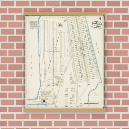Old map wall art mockup — magnetic wood frame on brick wall — Sanborn Fire Insurance Map from Superior, Douglas County, Wisconsin (1884), Sheet #0004