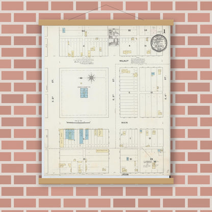 Old map wall art mockup — magnetic wood frame on brick wall — Sanborn Fire Insurance Map from Albany, Shackelford County, Texas (1891) - Complete Map Set