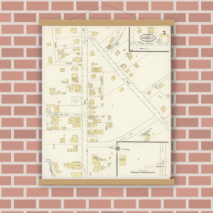 Old map wall art mockup — magnetic wood frame on brick wall — Sanborn Fire Insurance Map from Tannersville, Greene County, New York (1912), Sheet #0003