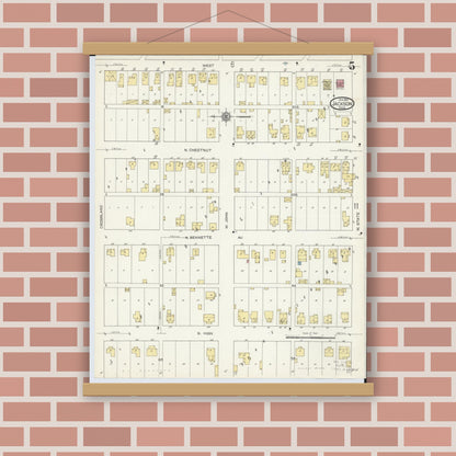 Old map wall art mockup — magnetic wood frame on brick wall — Sanborn Fire Insurance Map from Jackson, Jackson County, Ohio (1914), Sheet #0005