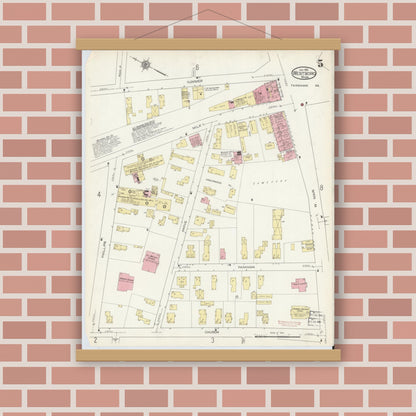 Old map wall art mockup — magnetic wood frame on brick wall — Sanborn Fire Insurance Map from Westboro, Worcester County, Massachusetts (1913), Sheet #0005