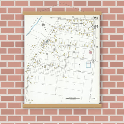 Old map wall art mockup — magnetic wood frame on brick wall — Sanborn Fire Insurance Map from Clinton, Worcester County, Massachusetts (1919), Sheet #0023