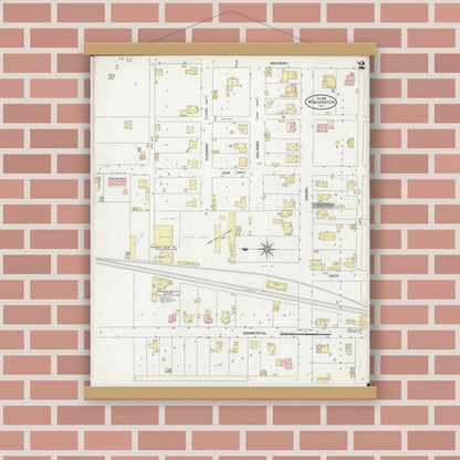 Old map wall art mockup — magnetic wood frame on brick wall — Sanborn Fire Insurance Map from Winchester, Scott County, Illinois (1906), Sheet #0002