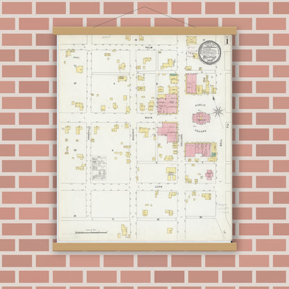 Old map wall art mockup — magnetic wood frame on brick wall — Sanborn Fire Insurance Map from Bellville, Austin County, Texas (1896) - Complete Map Set