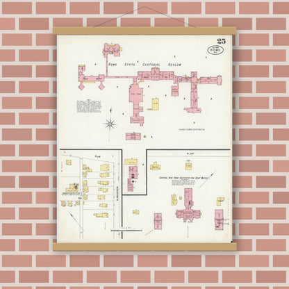 Old map wall art mockup — magnetic wood frame on brick wall — Sanborn Fire Insurance Map from Rome, Oneida County, New York (1899), Sheet #0025