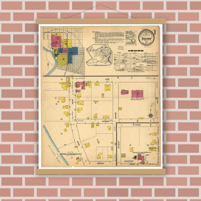 Old map wall art mockup — magnetic wood frame on brick wall — Sanborn Fire Insurance Map from Bastrop, Bastrop County, Texas (1921), Sheet #0001