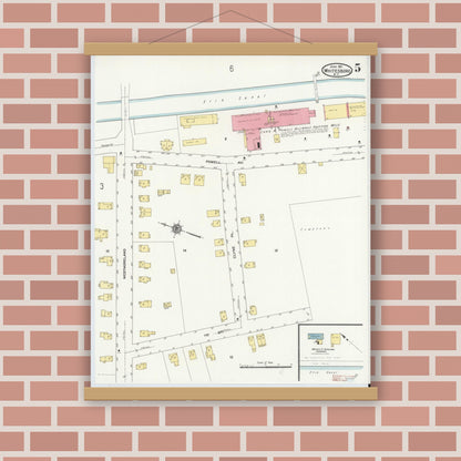 Old map wall art mockup — magnetic wood frame on brick wall — Sanborn Fire Insurance Map from Whitesboro, Oneida County, New York (1911), Sheet #0005