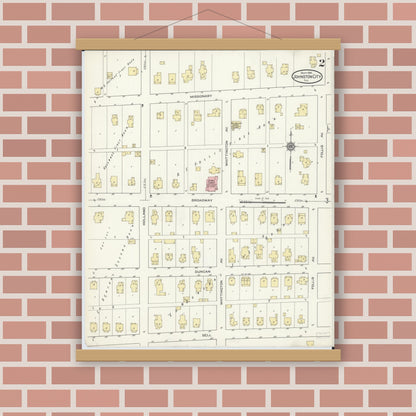 Old map wall art mockup — magnetic wood frame on brick wall — Sanborn Fire Insurance Map from Johnston City, Williamson County, Illinois (1914), Sheet #0002