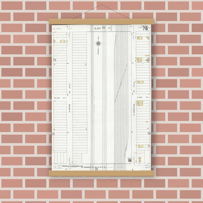 Old map wall art mockup — magnetic wood frame on brick wall — Sanborn Fire Insurance Map from Chicago, Cook County, Illinois (1920), Sheet #0076