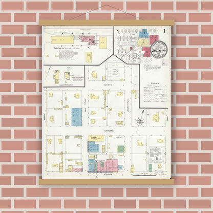Old map wall art mockup — magnetic wood frame on brick wall — Sanborn Fire Insurance Map from Sweetwater, Nolan County, Texas (1908) - Complete Map Set