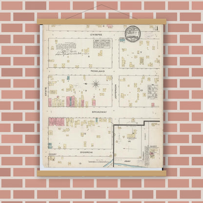 Old map wall art mockup — magnetic wood frame on brick wall — Sanborn Fire Insurance Map from Cassopolis, Cass County, Michigan (1884) - Complete Map Set