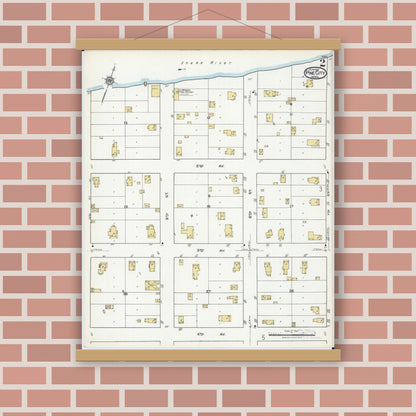 Old map wall art mockup — magnetic wood frame on brick wall — Sanborn Fire Insurance Map from Pine City, Pine County, Minnesota (1921), Sheet #0002