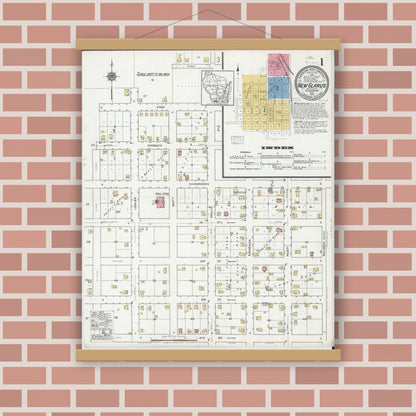 Old map wall art mockup — magnetic wood frame on brick wall — Sanborn Fire Insurance Map from New Glarus, Green County, Wisconsin (1919) - Complete Map Set