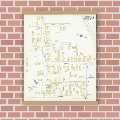 Old map wall art mockup — magnetic wood frame on brick wall — Sanborn Fire Insurance Map from East Hampton, Hampshire County, Massachusetts (1910), Sheet #0003