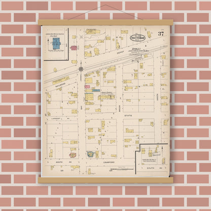 Old map wall art mockup — magnetic wood frame on brick wall — Sanborn Fire Insurance Map from Sault Sainte Marie, Chippewa County, Michigan (1922), Sheet #0037
