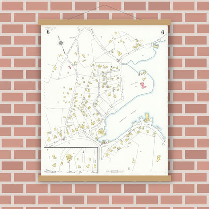Old map wall art mockup — magnetic wood frame on brick wall — Sanborn Fire Insurance Map from Cohasset, Norfolk County, Massachusetts (1935), Sheet #0006