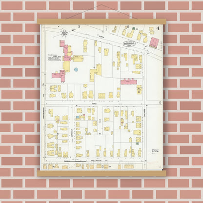 Old map wall art mockup — magnetic wood frame on brick wall — Sanborn Fire Insurance Map from Pittsfield, Berkshire County, Massachusetts (1900), Sheet #0004