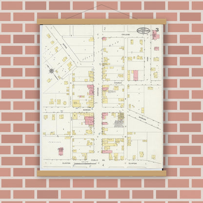 Old map wall art mockup — magnetic wood frame on brick wall — Sanborn Fire Insurance Map from Doylestown, Wayne County, Ohio (1915), Sheet #0003