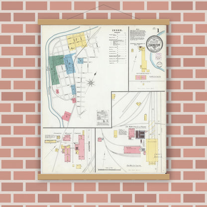 Old map wall art mockup — magnetic wood frame on brick wall — Sanborn Fire Insurance Map from Covington, Independent Cities, Virginia (1902) - Complete Map Set