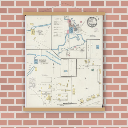 Old map wall art mockup — magnetic wood frame on brick wall — Sanborn Fire Insurance Map from Rushford, Fillmore County, Minnesota (1894) - Complete Map Set
