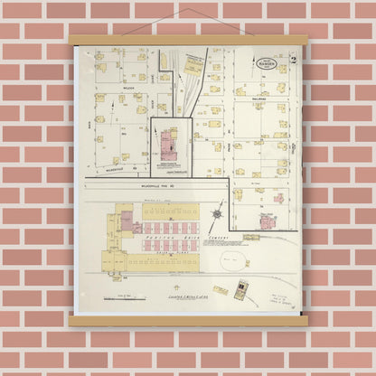 Old map wall art mockup — magnetic wood frame on brick wall — Sanborn Fire Insurance Map from Hamden, Vinton County, Ohio (1911), Sheet #0002