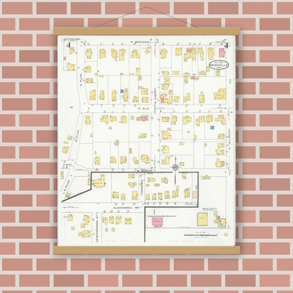 Old map wall art mockup — magnetic wood frame on brick wall — Sanborn Fire Insurance Map from Granville, Licking County, Ohio (1926), Sheet #0004