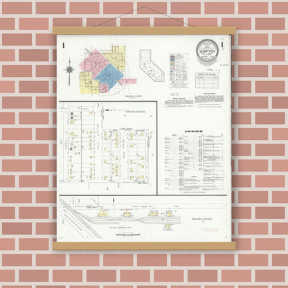 Old map wall art mockup — magnetic wood frame on brick wall — Sanborn Fire Insurance Map from Shafter, Kern County, California (1940) - Complete Map Set