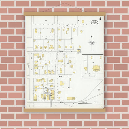 Old map wall art mockup — magnetic wood frame on brick wall — Sanborn Fire Insurance Map from Orange, Orange County, Texas (1901), Sheet #0002
