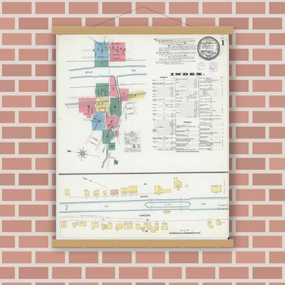 Old map wall art mockup — magnetic wood frame on brick wall — Sanborn Fire Insurance Map from Fort Plain, Montgomery County, New York (1901) - Complete Map Set