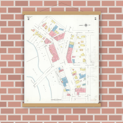 Old map wall art mockup — magnetic wood frame on brick wall — Sanborn Fire Insurance Map from Dundee, Monroe County, Michigan (1938), Sheet #0002